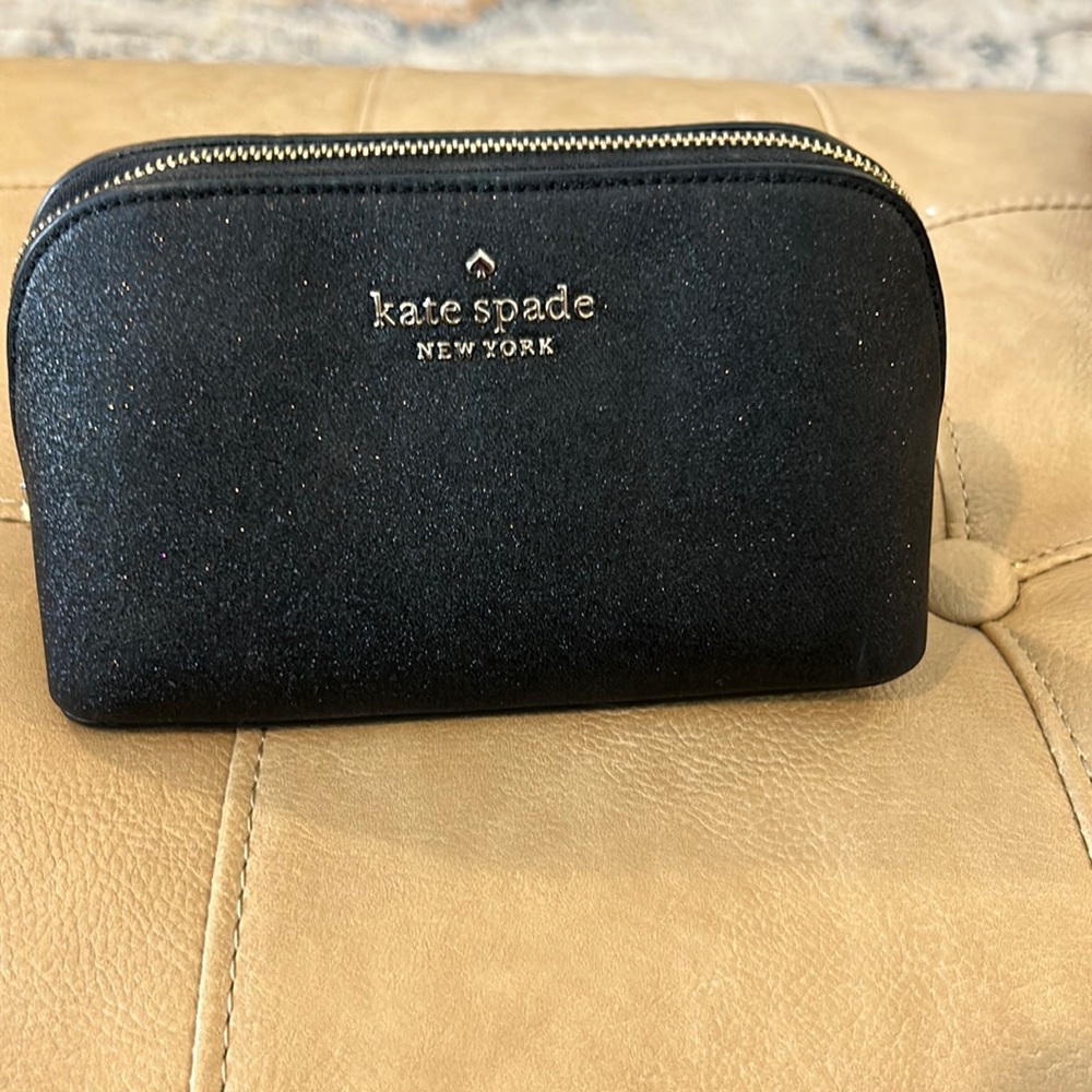 Kate, spade, shimmery, black, cosmetic bag, gently used smoke-free pet-free home
